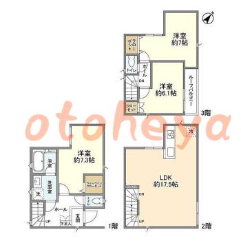楽器ピアノ可相談 の 賃貸物件 3LDK 20.6万円の図面1
