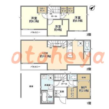 楽器ピアノ可相談 の 賃貸物件 3SLDK 20.9万円の図面１