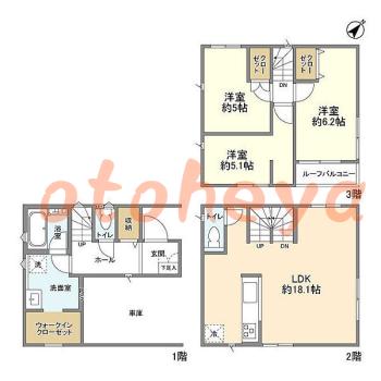 楽器ピアノ可相談 の 賃貸物件 3LDK 21.3万円の図面１