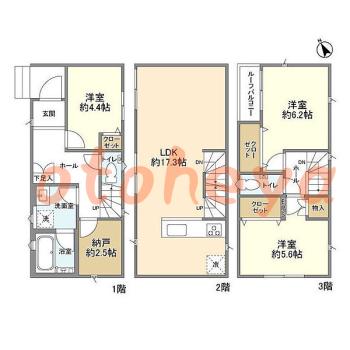 楽器ピアノ可相談 の 賃貸物件 3SLDK 19.5万円の図面1