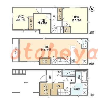 楽器ピアノ可相談 の 賃貸物件 3LDK 20.5万円の図面1