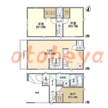 楽器ピアノ可相談 の 賃貸物件 2SLDK 19.8万円の図面１