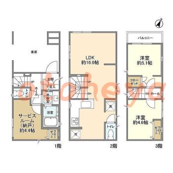 楽器ピアノ可相談 の 賃貸物件 2SLDK 15.9万円の図面１
