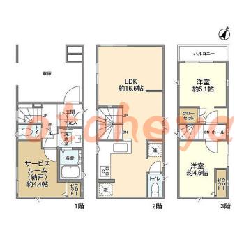 楽器ピアノ可相談 の 賃貸物件 2SLDK 15.9万円の図面１