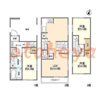 楽器ピアノ可相談 の 賃貸物件 3LDK 18.8万円の図面１