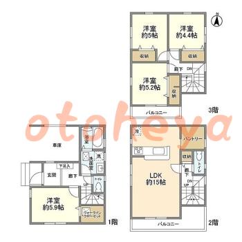 楽器ピアノ可相談 の 賃貸物件 4LDK 19.8万円の図面１