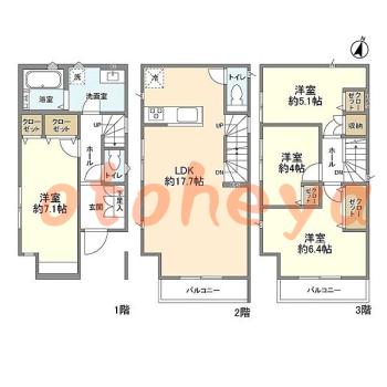 楽器ピアノ可相談 の 賃貸物件 4LDK 22.2万円の図面１
