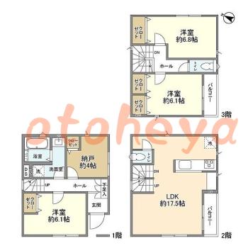 楽器ピアノ可相談 の 賃貸物件 3SLDK 21.9万円の図面１