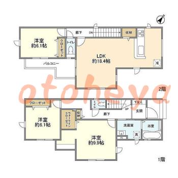 楽器ピアノ可相談 の 賃貸物件 3LDK 16.3万円の図面１