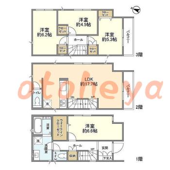 楽器ピアノ可相談 の 賃貸物件 4LDK 22.2万円の図面１