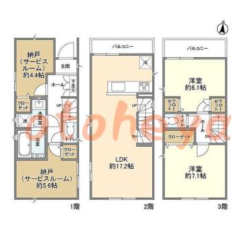 楽器ピアノ可相談 の 賃貸物件 2SLDK 19.3万円の図面１