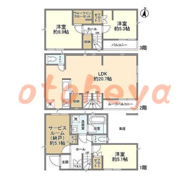 楽器ピアノ可相談 の 賃貸物件 3SLDK 26.3万円の図面１