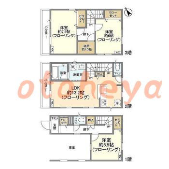 楽器ピアノ可相談 の 賃貸物件 3SLDK 17.2万円の図面１