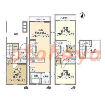 楽器ピアノ可相談 の 賃貸物件 2SLDK 22.5万円の図面１
