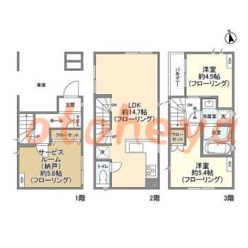 楽器ピアノ可相談 の 賃貸物件 2SLDK 25万円の図面１