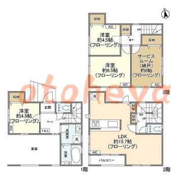 楽器ピアノ可相談 の 賃貸物件 3SLDK 27.4万円の図面１