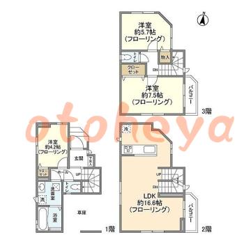 楽器ピアノ可相談 の 賃貸物件 3LDK 22万円の図面１