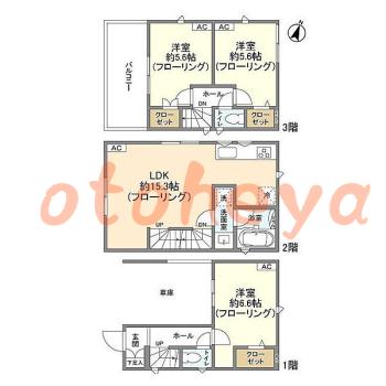 楽器ピアノ可相談 の 賃貸物件 3LDK 38万円の図面１