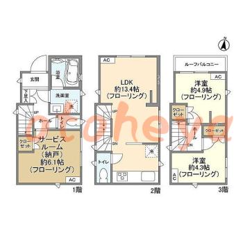 楽器ピアノ可相談 の 賃貸物件 2SLDK 18.5万円の図面1