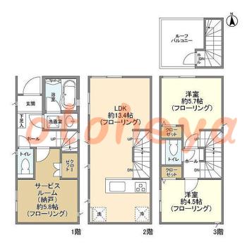 楽器ピアノ可相談 の 賃貸物件 2SLDK 25.5万円の図面１