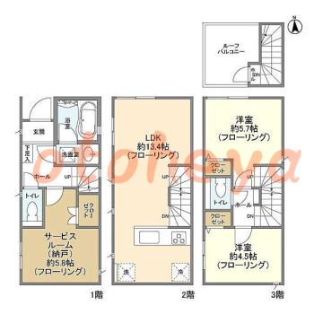 楽器ピアノ可相談 の 賃貸物件 2SLDK 25.5万円の図面１