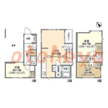楽器ピアノ可相談 の 賃貸物件 2SLDK 35.7万円の図面１