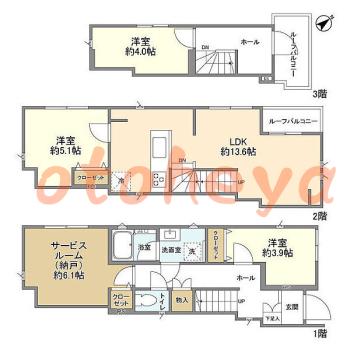 楽器ピアノ可相談 の 賃貸物件 3SLDK 25万円の図面１