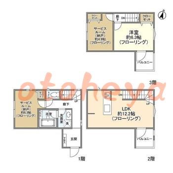 楽器ピアノ可相談 の 賃貸物件 1SLDK 13.6万円の図面１