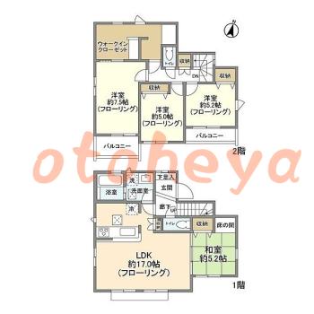 楽器ピアノ可相談 の 賃貸物件 4LDK 21.3万円の図面１