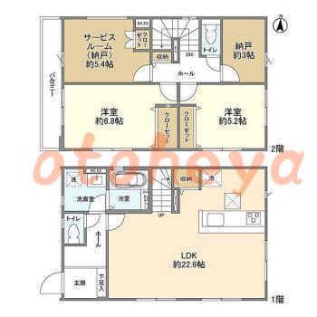 楽器ピアノ可相談 の 賃貸物件 2SLDK 23.9万円の図面１