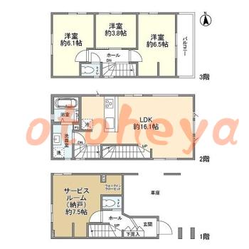 楽器ピアノ可相談 の 賃貸物件 3SLDK 22.3万円の図面１