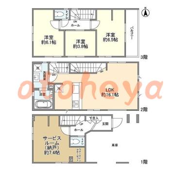 楽器ピアノ可相談 の 賃貸物件 3SLDK 22.3万円の図面１