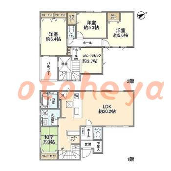 楽器ピアノ可相談 の 賃貸物件 3LDK 17.8万円の図面１