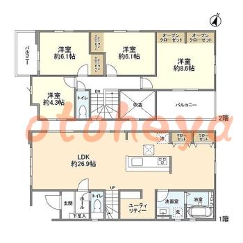 楽器ピアノ可相談 の 賃貸物件 4LDK 17.8万円の図面１