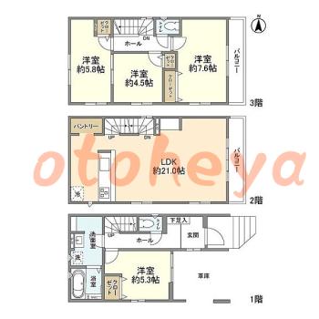 楽器ピアノ可相談 の 賃貸物件 4LDK 20.3万円の図面１