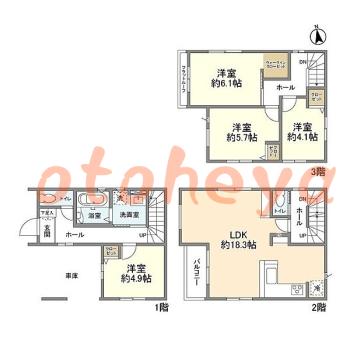 楽器ピアノ可相談 の 賃貸物件 4LDK 20.5万円の図面１