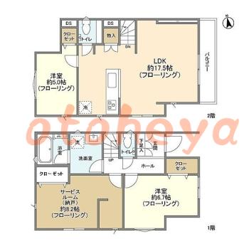 楽器ピアノ可相談 の 賃貸物件 2SLDK 35.5万円の図面１