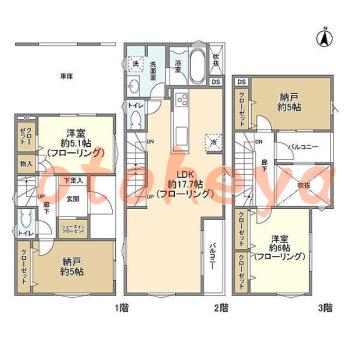 楽器ピアノ可相談 の 賃貸物件 2SLDK 22.8万円の図面１