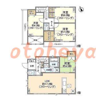 楽器ピアノ可相談 の 賃貸物件 4LDK 22.8万円の図面１