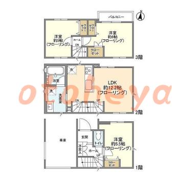 楽器ピアノ可相談 の 賃貸物件 3LDK 26.2万円の図面１