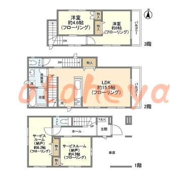 楽器ピアノ可相談 の 賃貸物件 2SLDK 22.9万円の図面１