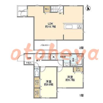 楽器ピアノ可相談 の 賃貸物件 2LDK 29万円の図面１