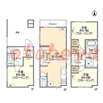 楽器ピアノ可相談 の 賃貸物件 3LDK 21.4万円の図面１
