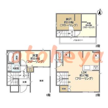 楽器ピアノ可相談 の 賃貸物件 2SLDK 20.2万円の図面１