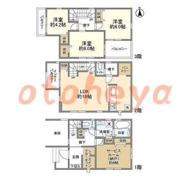 楽器ピアノ可相談 の 賃貸物件 3SLDK 21.6万円の図面１