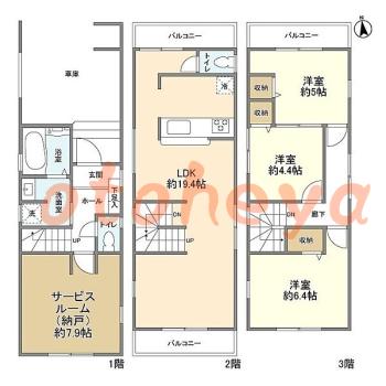 楽器ピアノ可相談 の 賃貸物件 3SLDK 19.8万円の図面１