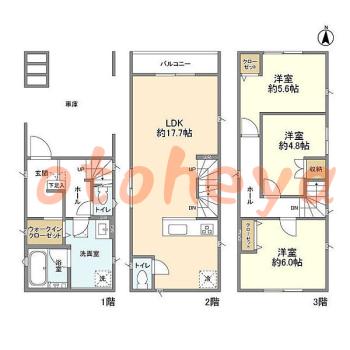 楽器ピアノ可相談 の 賃貸物件 3LDK 20.1万円の図面１