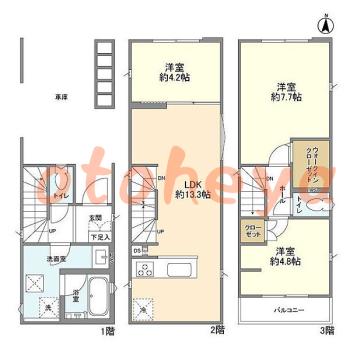 楽器ピアノ可相談 の 賃貸物件 3LDK 19万円の図面１