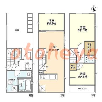 楽器ピアノ可相談 の 賃貸物件 3LDK 19万円の図面１