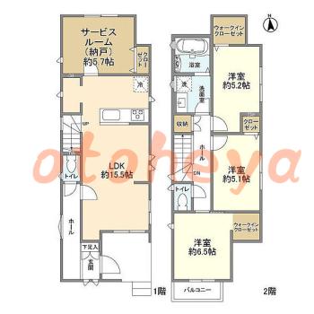 楽器ピアノ可相談 の 賃貸物件 3SLDK 21.8万円の図面１